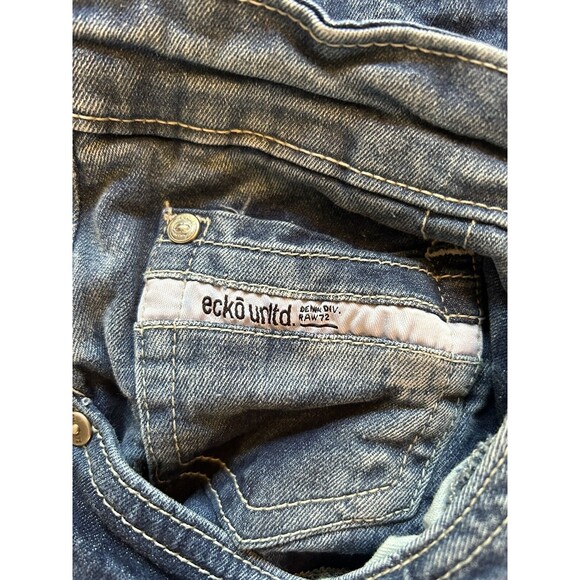 Ecko Unltd Stretchy Athletic Men Size 40 (Measure 40x34) Dark Denim Faded Jeans - Picture 5 of 9